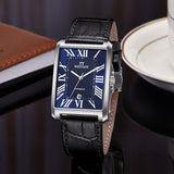 PATTOUS Square Ultra-Thin Automatic Mechanical Men's Watch | Deep Blue Dial | Luminous Hands, Date Display & See-Through Caseback | 50M Waterproof