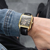 PATTOUS Men's Luxury Square Skeleton Automatic Watch - Gold Black