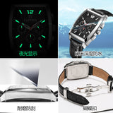 PATTOUS Multifunctional Quartz Men's Watch | Tonneau & Square Case | White Dial Coffee Leather Strap | Chronograph, 24H, Luminous, Date | 50M Waterproof