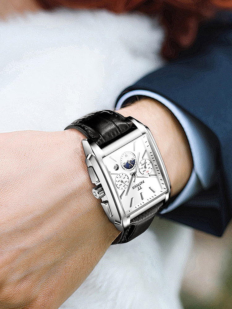 PATTOUS Stylish Square Moon Phase Mechanical Watch | Automatic | Luminous & Waterproof |