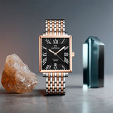 PATTOUS Square Ultra-Thin Automatic Mechanical Men's Watch | Rose Gold Black Dial | Luminous Hands, Date Display & See-Through Caseback | 50M Waterproof