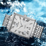 PATTOUS Men's Ultra-Thin Square Automatic Watch | Stainless Steel   Business Wristwatch