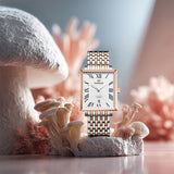 pattous Square Ultra-Thin Automatic Mechanical Men's Watch | Rose Gold White Dial Steel Bracelet | Import Movement Minimalist Luxury Business Waterproof
