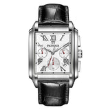 PATTOUS Square Multifunction Men's Watch | Quartz Movement | 50M Water Resistant | Genuine Leather Strap