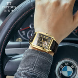PATTOUS Men's Luxury Square Skeleton Automatic Watch - Gold Black