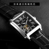 PATTOUS Men's Square Skeleton Watch | Tourbillon | Black Dial | Steel Band | Mechanical | Water-Resistant