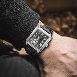 PATTOUS Men's Square Skeleton Watch | Tourbillon | Black Dial | Steel Band | Mechanical | Water-Resistant