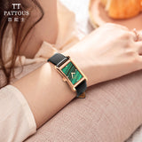 PATTOUS Vintage Small Square Quartz Women's Watch | Diamond Green Dial || 50M Waterproof | Upgraded Luxury Dress Watch