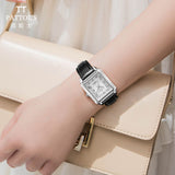 PATTOUS Square Automatic Mechanical Women's Watch | White Dial | Luminous, Date & See-Through Caseback | 50M Waterproof | Luxury Gift for Her