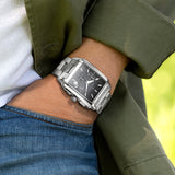 PATTOUS Men's Square Watch | Multifunction | Stainless Steel | Quartz | Water-Resistant