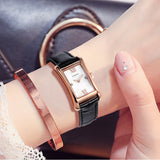 PATTOUS Vintage Small Square Quartz Women's Watch | Rose Gold Black Strap | 50M Waterproof | Elegant Casual Dress Watch