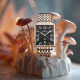 PATTOUS Square Ultra-Thin Automatic Mechanical Men's Watch | Rose Gold Black Dial | Luminous Hands, Date Display & See-Through Caseback | 50M Waterproof