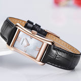PATTOUS Vintage Small Square Quartz Women's Watch | Rose Gold Black Strap | 50M Waterproof | Elegant Casual Dress Watch