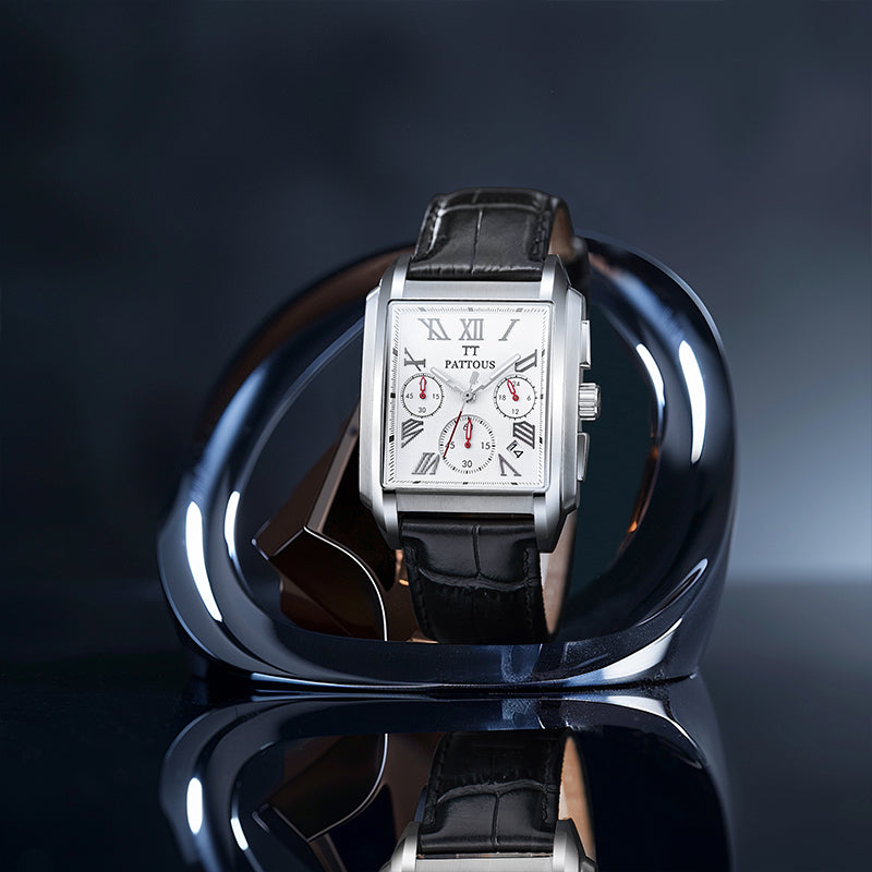 PATTOUS Square Dial Men's Watch – Versatile White Face, Multifunction Quartz, Sport Casual Style