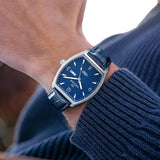 PATTOUS Tonneau Automatic Mechanical Men's Watch | Deep Blue Large Dial | Luminous, Date, Day & See-Through Caseback | 50M Waterproof Steel Bracelet