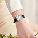 PATTOUS Square Automatic Mechanical Women's Watch | White Dial | Luminous, Date & See-Through Caseback | 50M Waterproof | Luxury Gift for Her