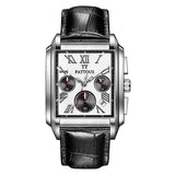 PATTOUS Square Multifunction Men's Watch | Quartz Movement | 50M Water Resistant | Genuine Leather Strap