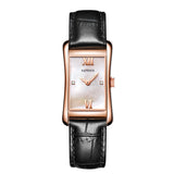 PATTOUS Vintage Small Square Quartz Women's Watch | Rose Gold Black Strap | 50M Waterproof | Elegant Casual Dress Watch