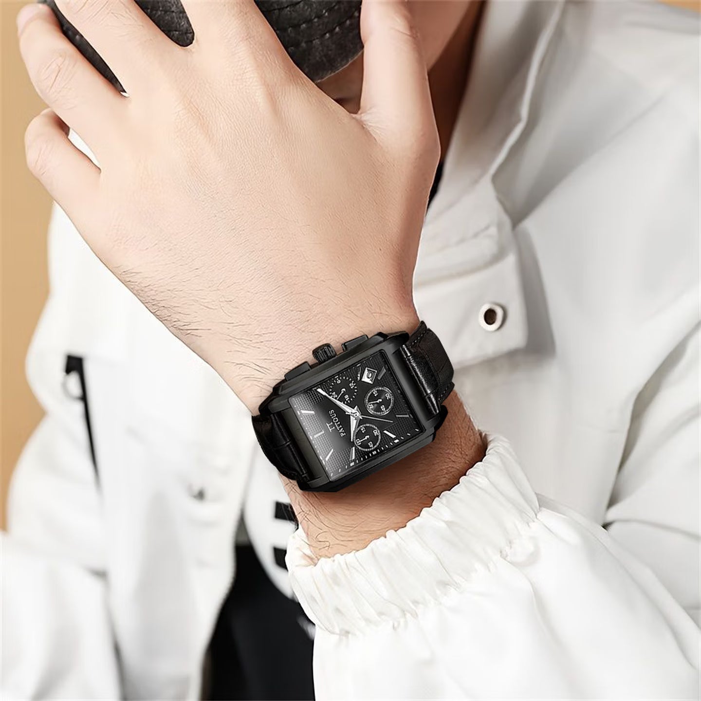 Bold All-Black Men's Watch – Square Dial, Quartz,  Street Style