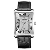 PATTOUS Rectangular Ultra-Thin Automatic Mechanical Watch for Men — Sapphire Crystal, Leather Strap, 50M WR