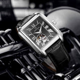 PATTOUS Men's Square Skeleton Watch | Tourbillon | Black Dial | Steel Band | Mechanical | Water-Resistant
