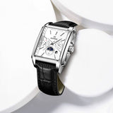 PATTOUS Stylish Square Moon Phase Mechanical Watch | Automatic | Luminous & Waterproof |