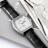 PATTOUS Tonneau Automatic Mechanical Men's Watch | White Dial | Luminous, Date, Day & See-Through Caseback | 50M Waterproof | Steel & Leather Strap Options