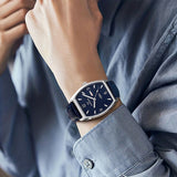 PATTOUS Tonneau Automatic Mechanical Men's Watch | Deep Blue Large Dial | Luminous, Date, Day & See-Through Caseback | 50M Waterproof Steel Bracelet