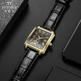 PATTOUS Men's Luxury Square Skeleton Automatic Watch - Gold Black