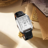PATTOUS Square Automatic Mechanical Women's Watch | White Dial | Luminous, Date & See-Through Caseback | 50M Waterproof | Luxury Gift for Her