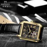 PATTOUS Men's Luxury Square Skeleton Automatic Watch - Gold Black
