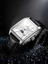 PATTOUS Stylish Square Moon Phase Mechanical Watch | Automatic | Luminous & Waterproof |