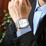 PATTOUS Tonneau Automatic Mechanical Men's Watch | White Dial | Luminous, Date, Day & See-Through Caseback | 50M Waterproof | Steel & Leather Strap Options