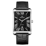 PATTOUS Rectangular Ultra-Thin Automatic Mechanical Watch for Men — Sapphire Crystal, Leather Strap, 50M WR