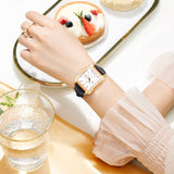 PATTOUS Square Quartz Women's Watch | Rose Gold White Dial Black Leather Strap | Luminous, Date, Day & 24H Display | 50M Waterproof | Elegant Gift