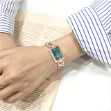 PATTOUS Small Square Quartz Women's Watch | Rose Gold Green Mother-of-Pearl Dial | Steel Bracelet | 3-Hand | 50M Waterproof | Valentine's Day Gift