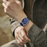 PATTOUS Tonneau Automatic Mechanical Men's Watch | Deep Blue Large Dial | Luminous, Date, Day & See-Through Caseback | 50M Waterproof Steel Bracelet