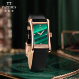 PATTOUS Vintage Small Square Quartz Women's Watch | Diamond Green Dial || 50M Waterproof | Upgraded Luxury Dress Watch