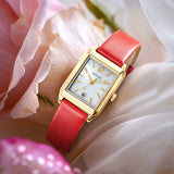 PATTOUS Vintage Small Square Quartz Women's Watch | Gold Case Burgundy Leather Strap |50M Waterproof | Elegant Dress Watch