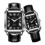 PATTOUS Hand-Wound/Automatic Mechanical Couple Watches, Rectangular Case, Water-Resistant Luminous Dial, Valentine's Day Gift Set for Him & He