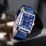 PATTOUS Square Ultra-Thin Automatic Mechanical Men's Watch | Deep Blue Dial | Luminous Hands, Date Display & See-Through Caseback | 50M Waterproof