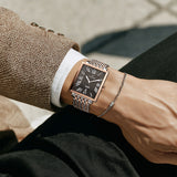 PATTOUS Square Ultra-Thin Automatic Mechanical Men's Watch | Rose Gold Black Dial | Luminous Hands, Date Display & See-Through Caseback | 50M Waterproof