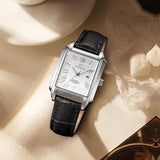 PATTOUS Square Automatic Mechanical Women's Watch | White Dial | Luminous, Date & See-Through Caseback | 50M Waterproof | Luxury Gift for Her