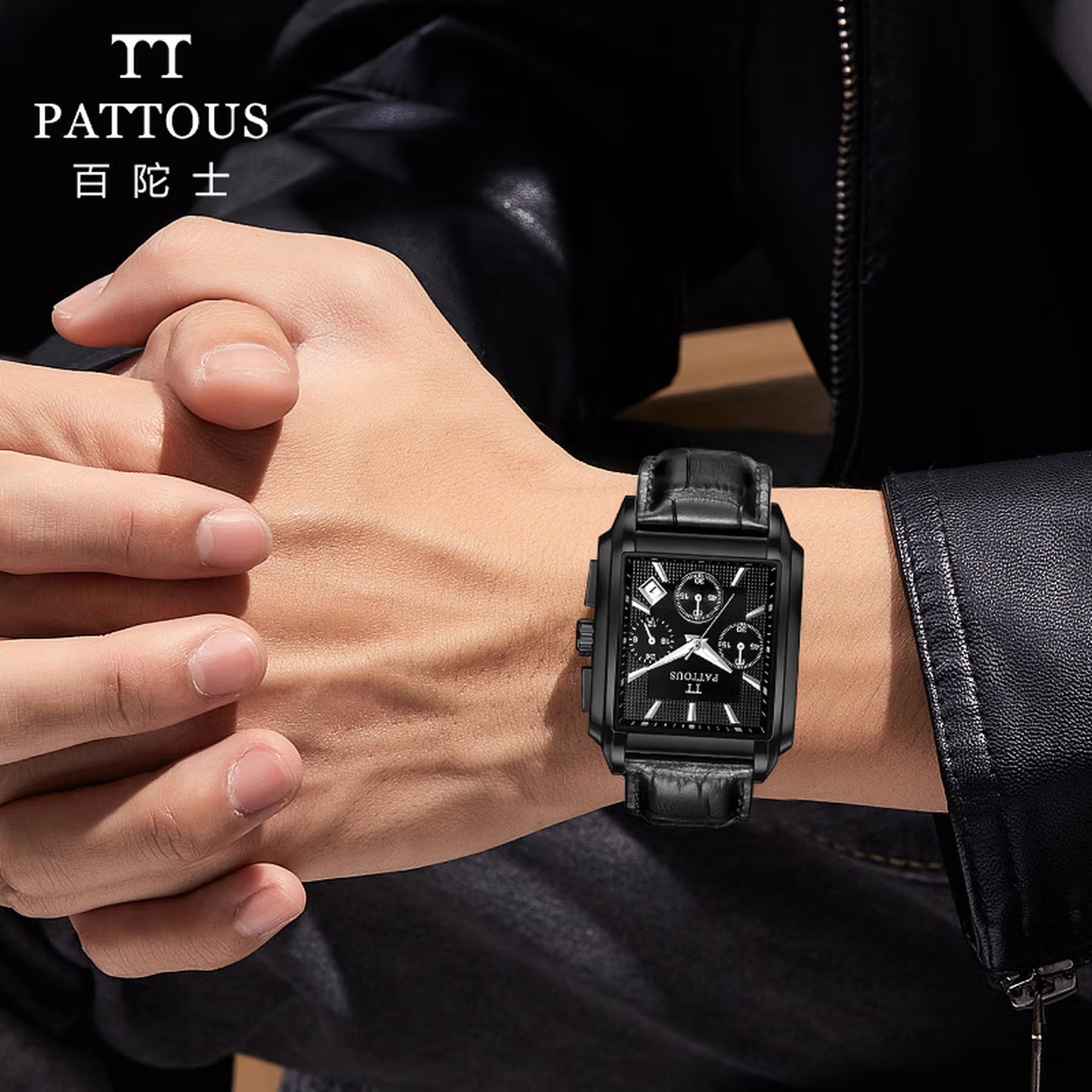 Bold All-Black Men's Watch – Square Dial, Quartz,  Street Style