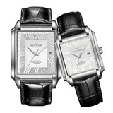 PATTOUS Hand-Wound/Automatic Mechanical Couple Watches, Rectangular Case, Water-Resistant Luminous Dial, Valentine's Day Gift Set for Him & He