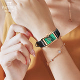 PATTOUS Vintage Small Square Quartz Women's Watch | Diamond Green Dial || 50M Waterproof | Upgraded Luxury Dress Watch