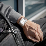 pattous Square Ultra-Thin Automatic Mechanical Men's Watch | Rose Gold White Dial Steel Bracelet | Import Movement Minimalist Luxury Business Waterproof