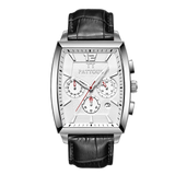 PATTOUS Multifunctional Quartz Men's Watch | Tonneau & Square Case | White Dial Coffee Leather Strap | Chronograph, 24H, Luminous, Date | 50M Waterproof